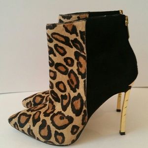 Sam Edelman Sandy Leopard Calf Fur Suede Booties